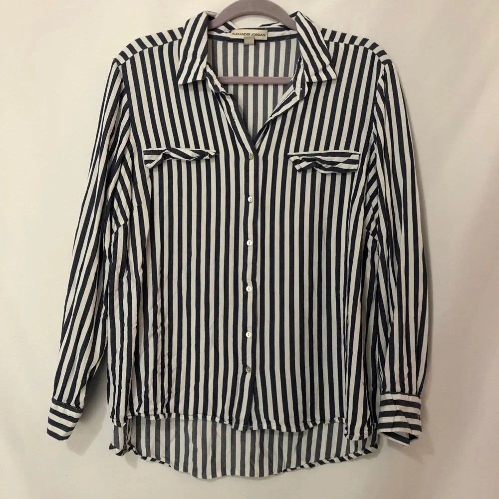 Alexander Jordan Blue Striped Button Down Shirt_3